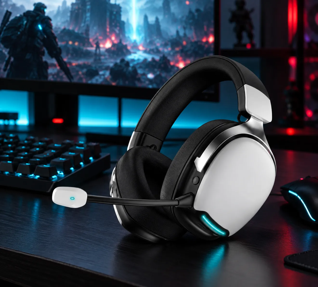 TA10 gaming headset in a desktop gaming setup